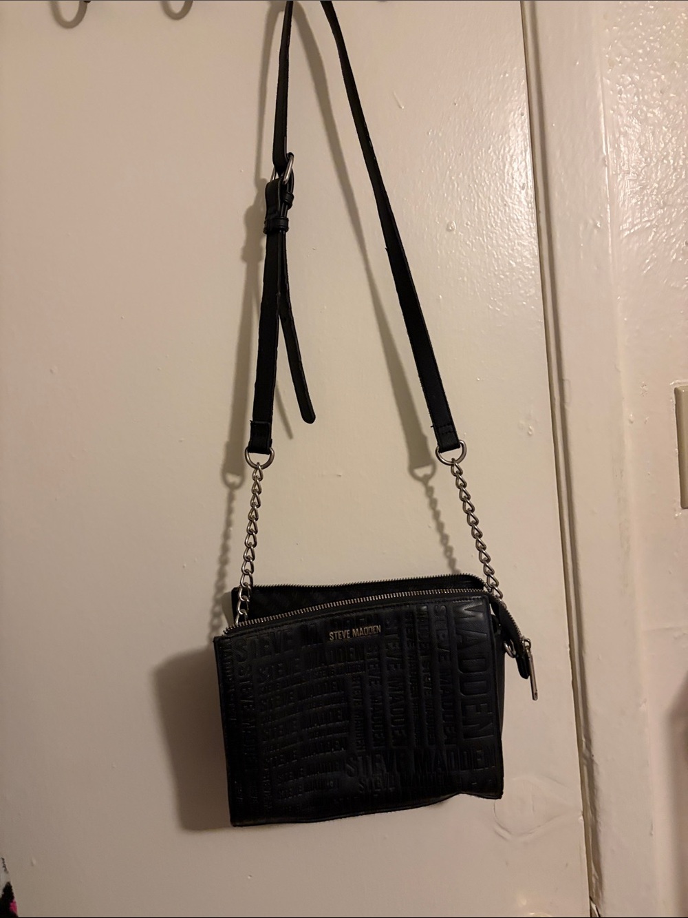 Steve Madden Black Embossed Crossbody with Chain Strap